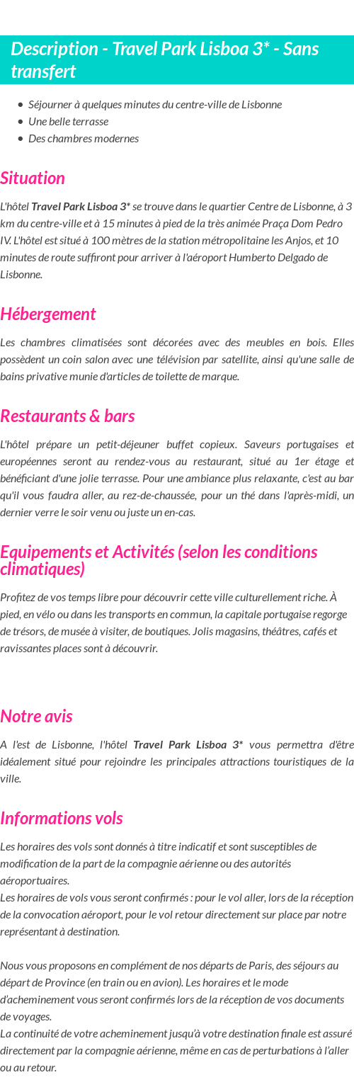 Détails du séjour