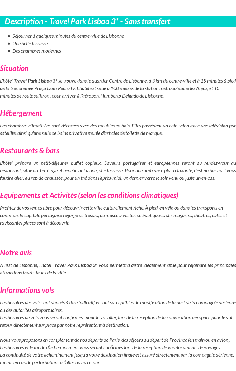 Détails du séjour
