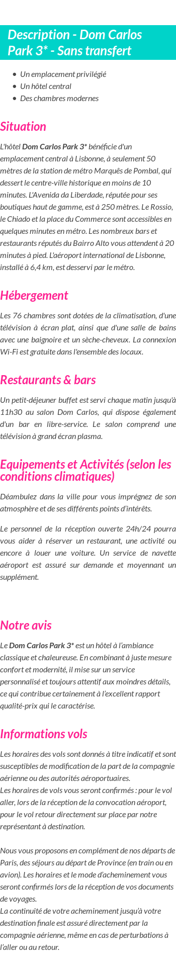 Détails du séjour