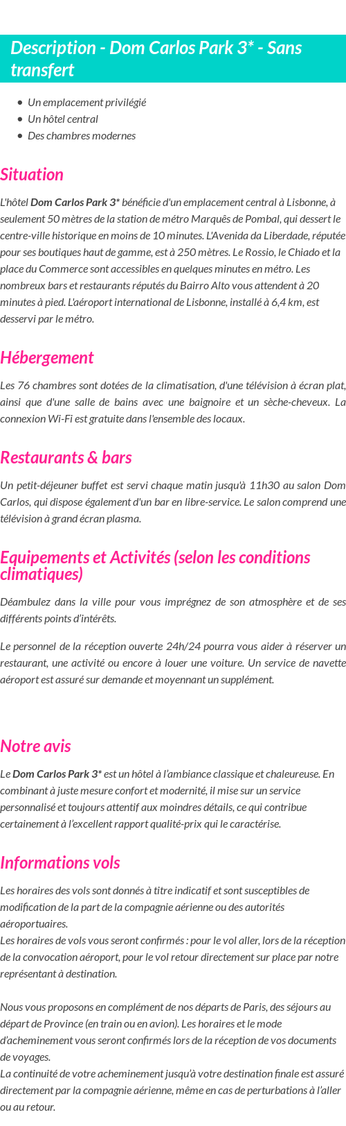 Détails du séjour