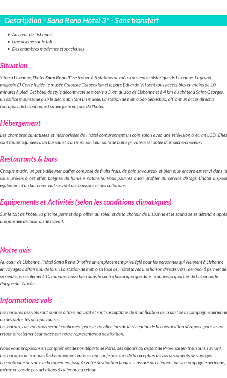 Détails du séjour