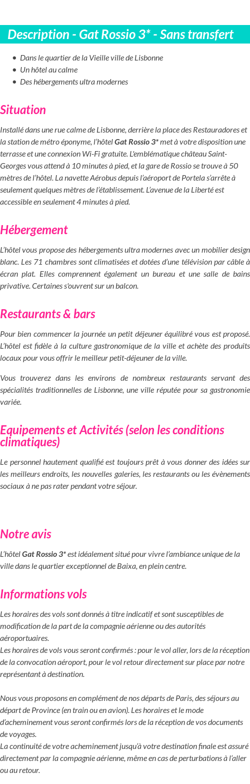 Détails du séjour