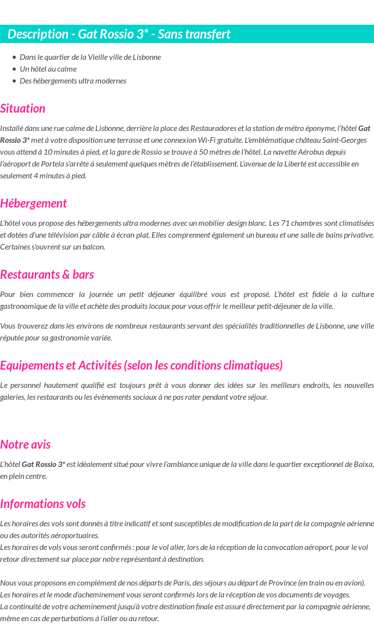Détails du séjour
