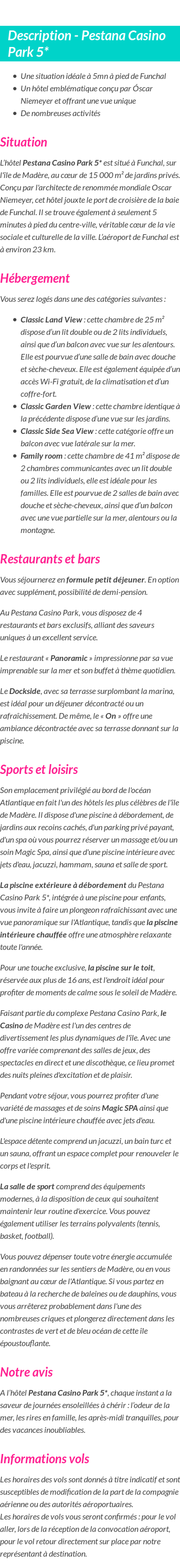 Détails du séjour