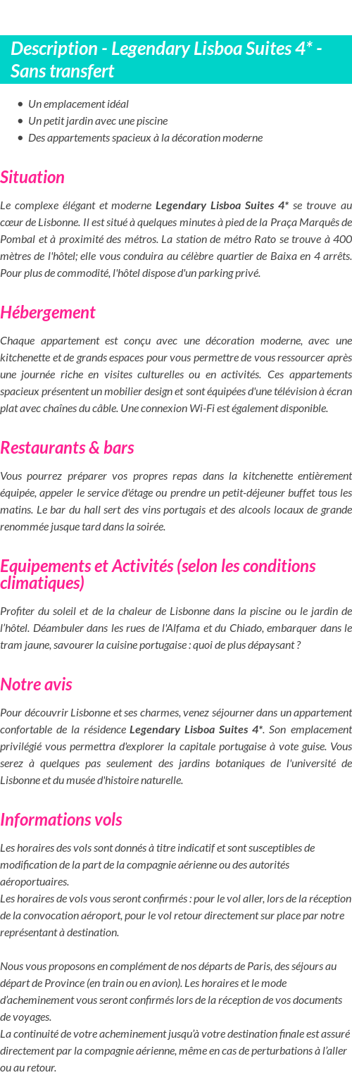 Détails du séjour