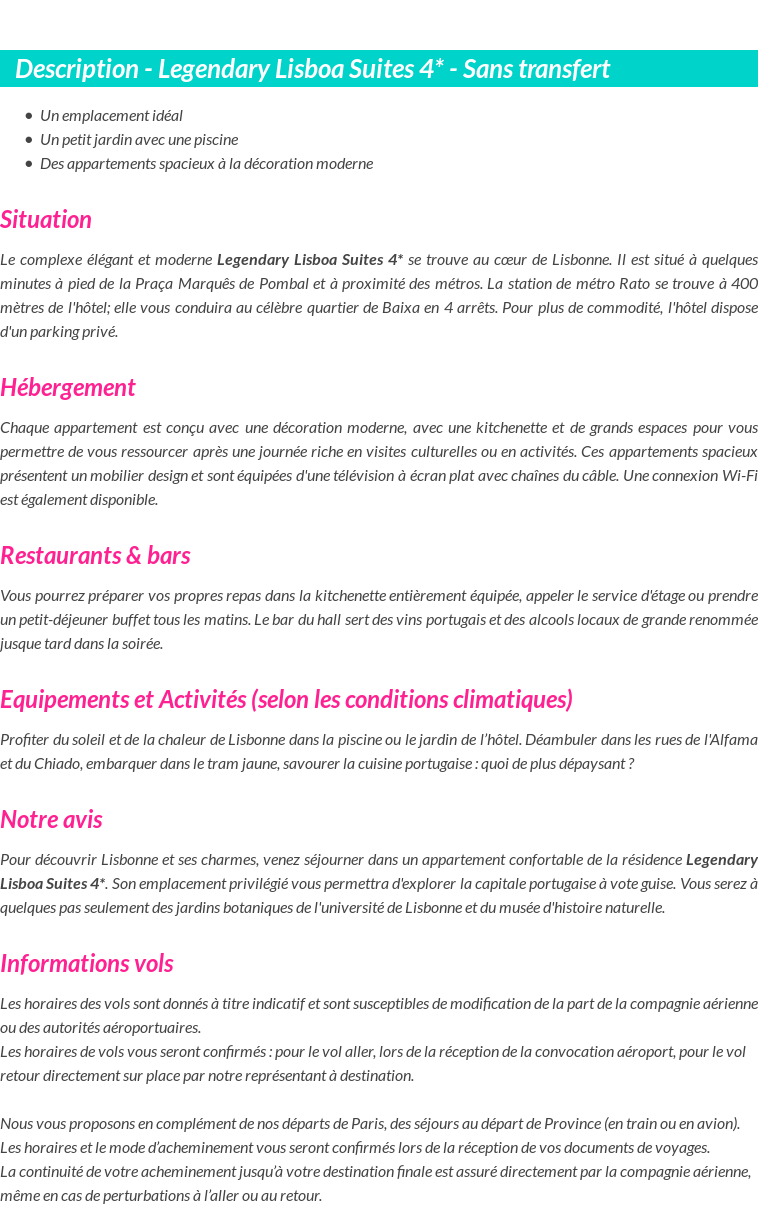 Détails du séjour