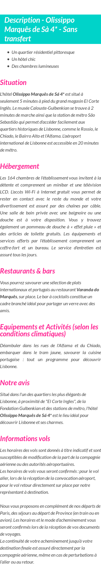 Détails du séjour