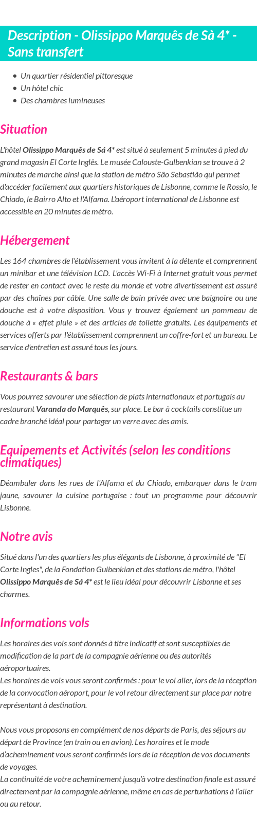 Détails du séjour