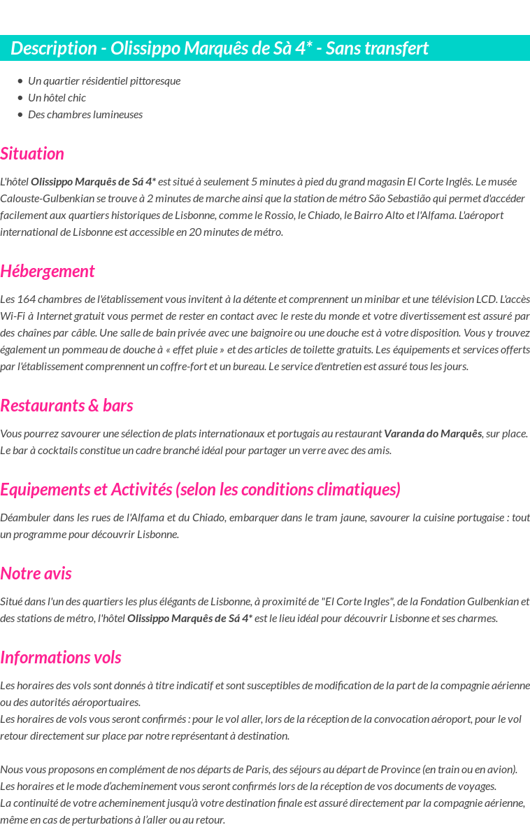 Détails du séjour