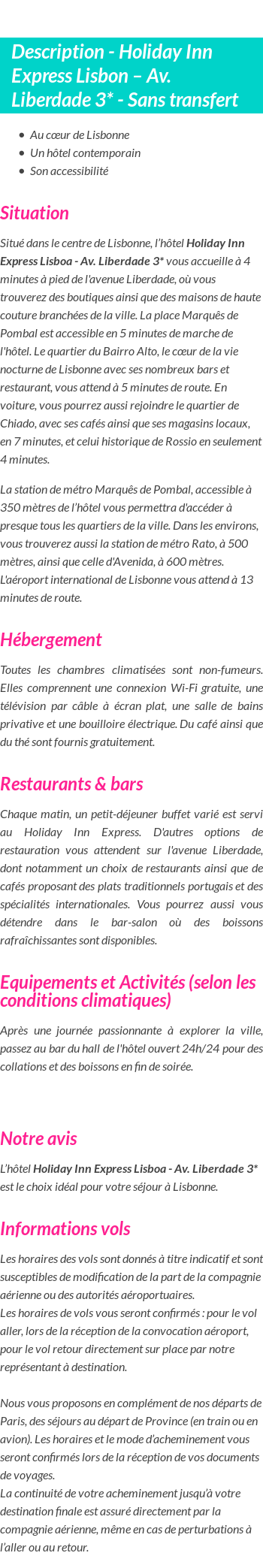 Détails du séjour