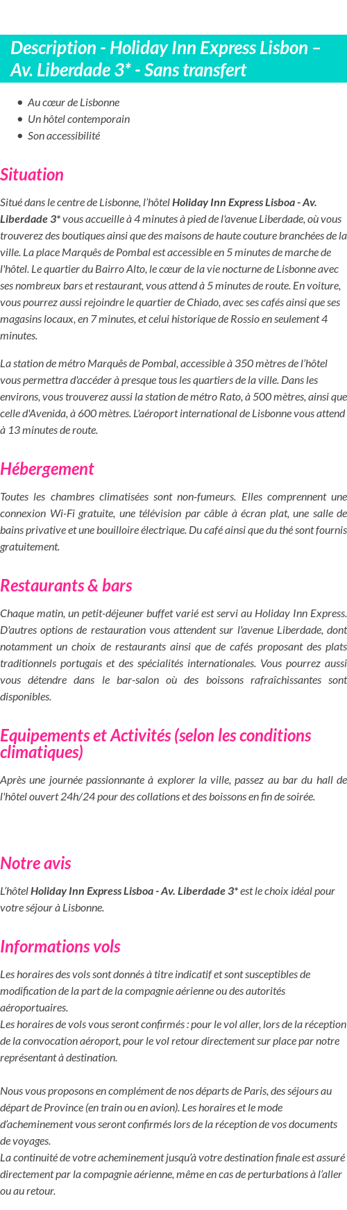 Détails du séjour