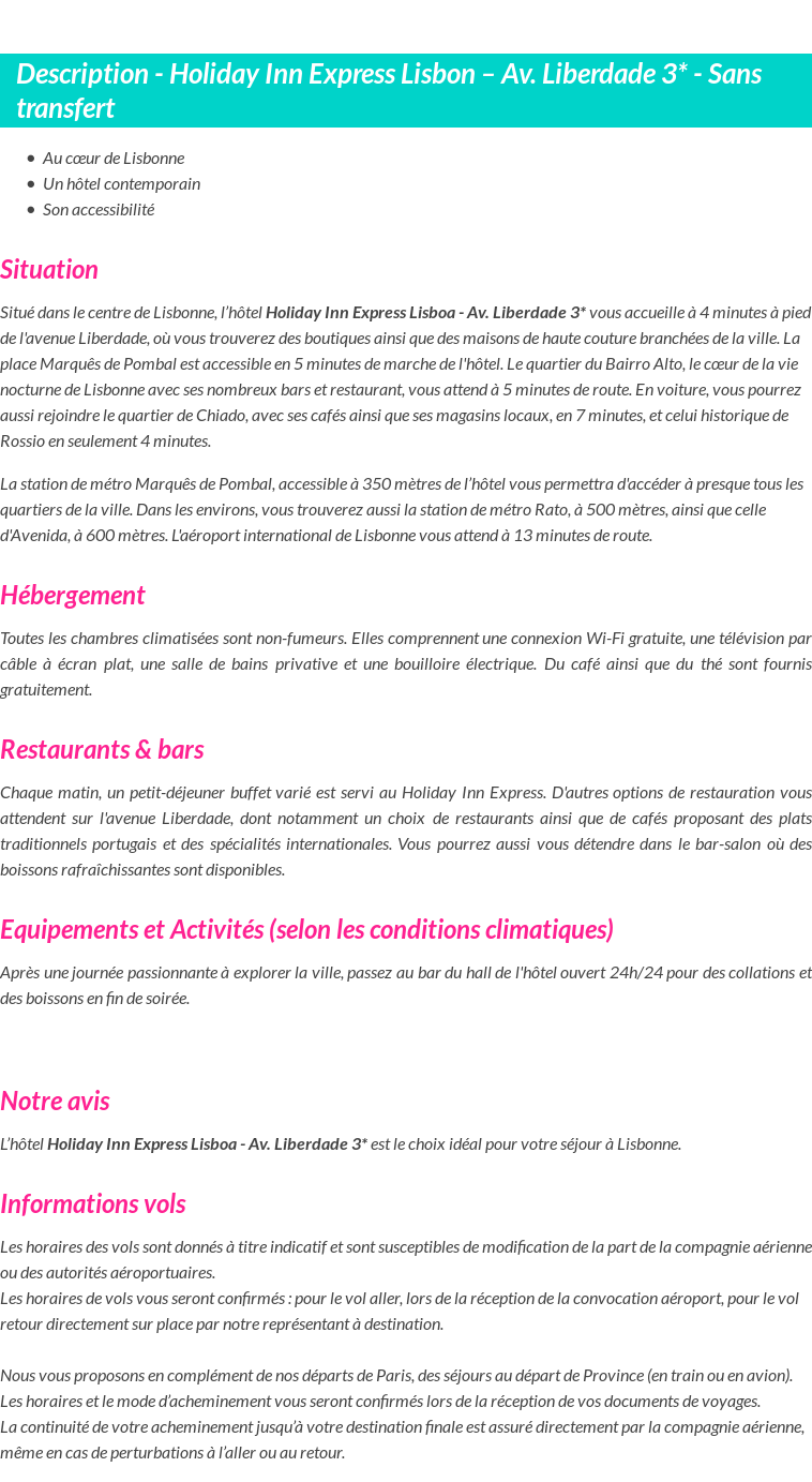Détails du séjour