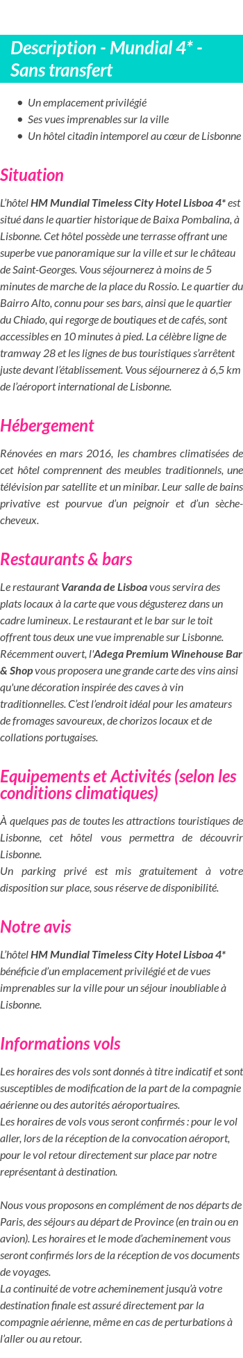 Détails du séjour