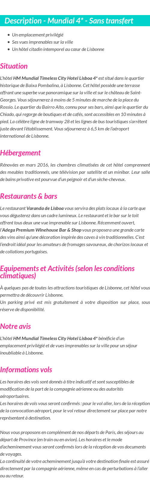 Détails du séjour