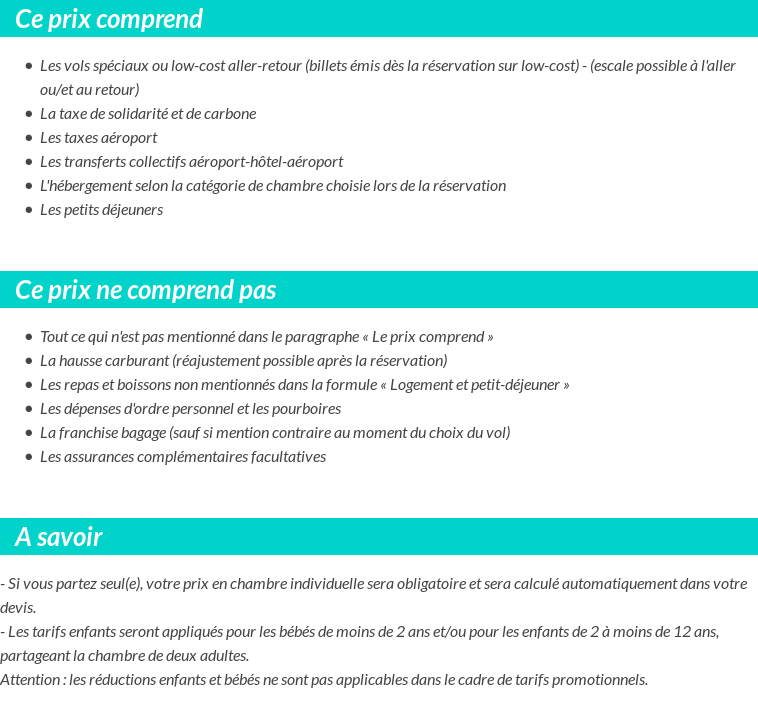 Conditions tarifaires