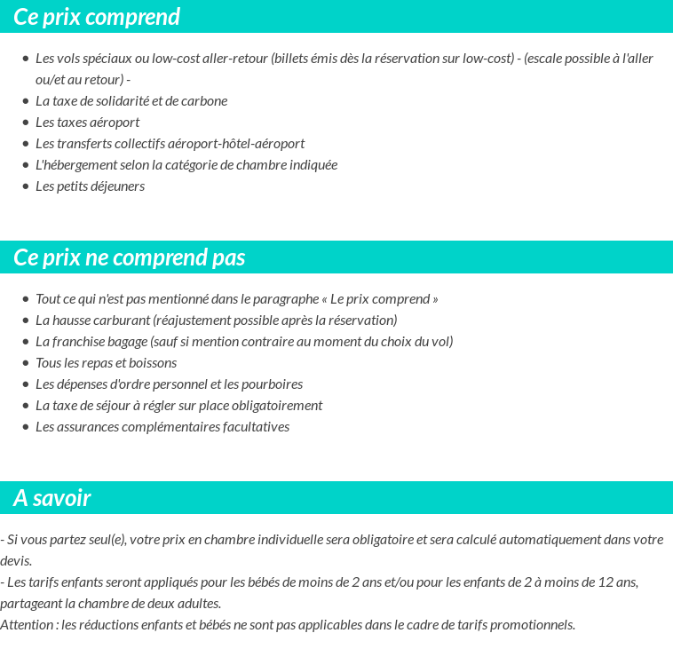Conditions tarifaires