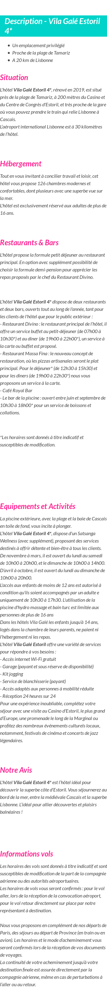Détails du séjour