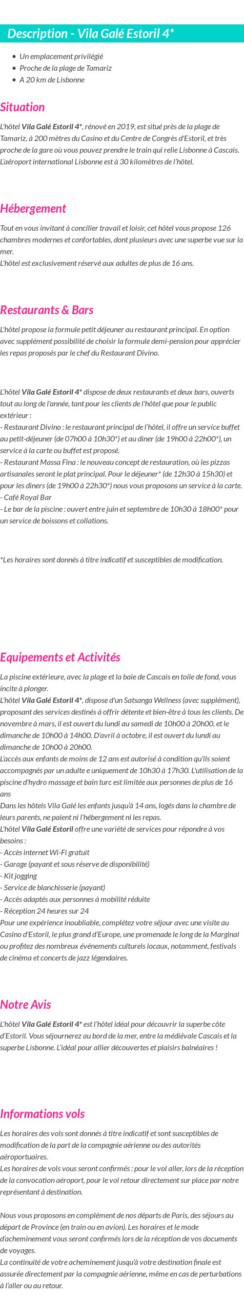 Détails du séjour