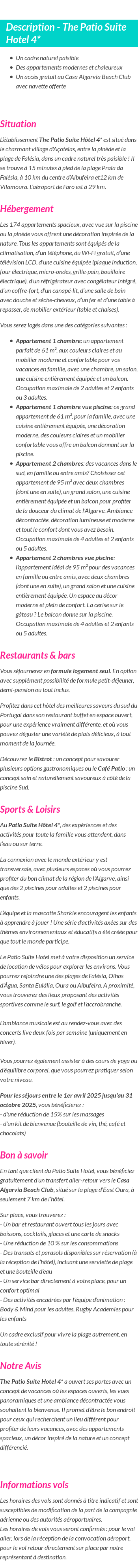 Détails du séjour