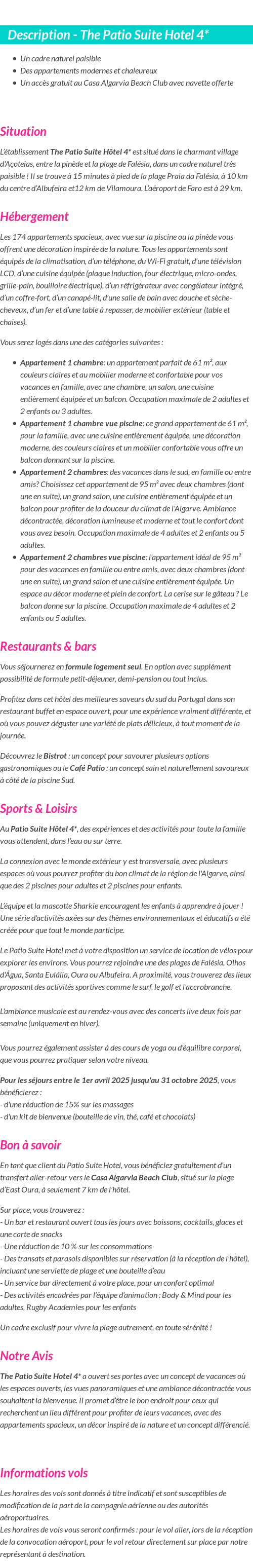 Détails du séjour