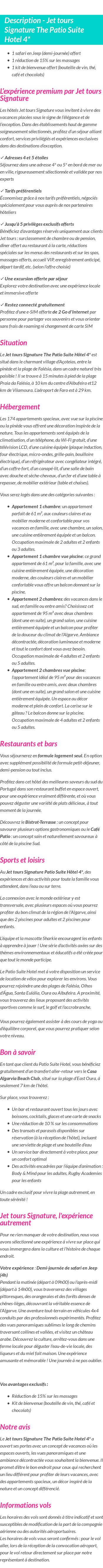 Détails du séjour