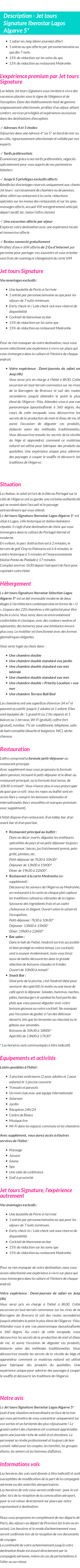 Détails du séjour