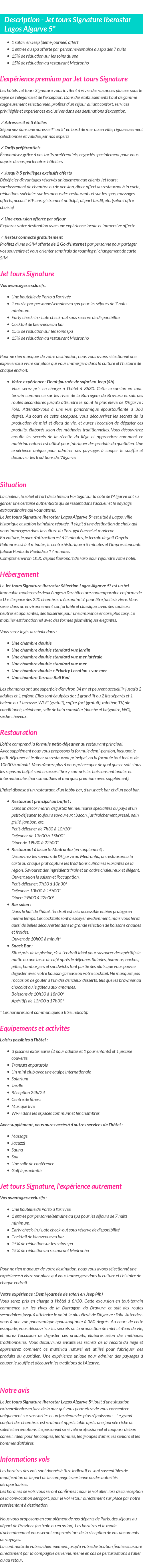 Détails du séjour
