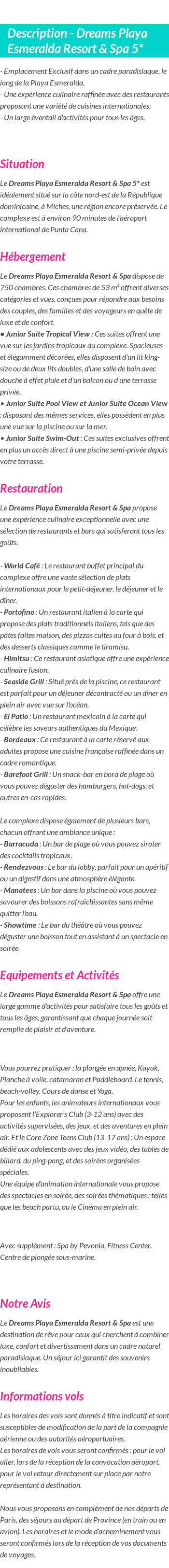 Détails du séjour
