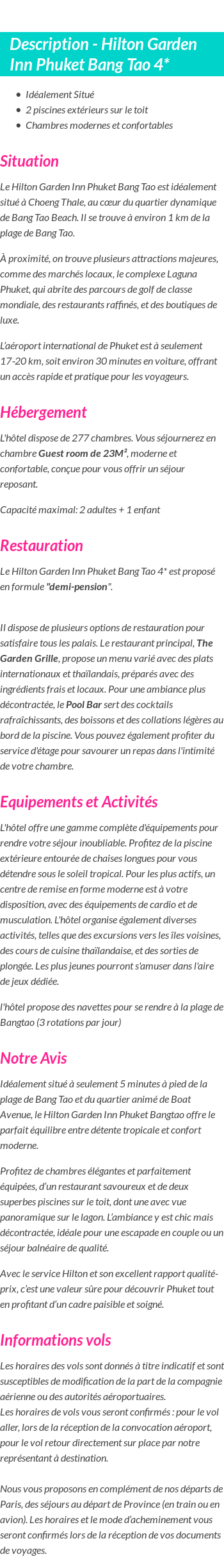 Détails du séjour