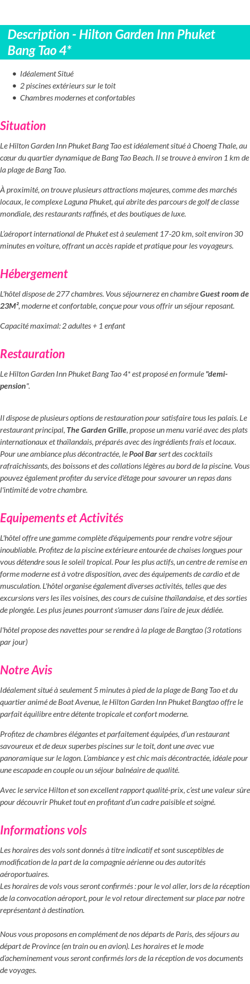 Détails du séjour