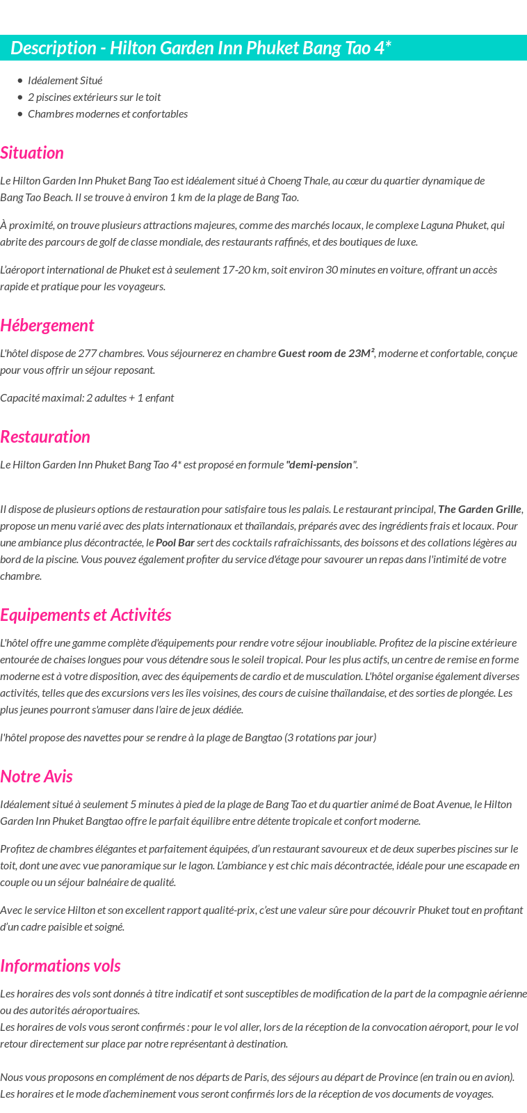 Détails du séjour
