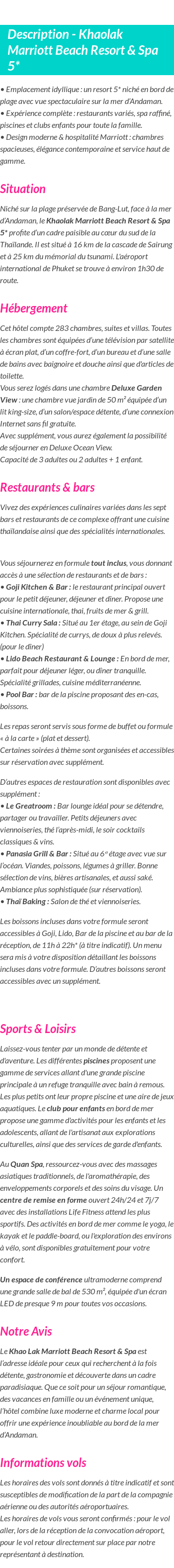 Détails du séjour