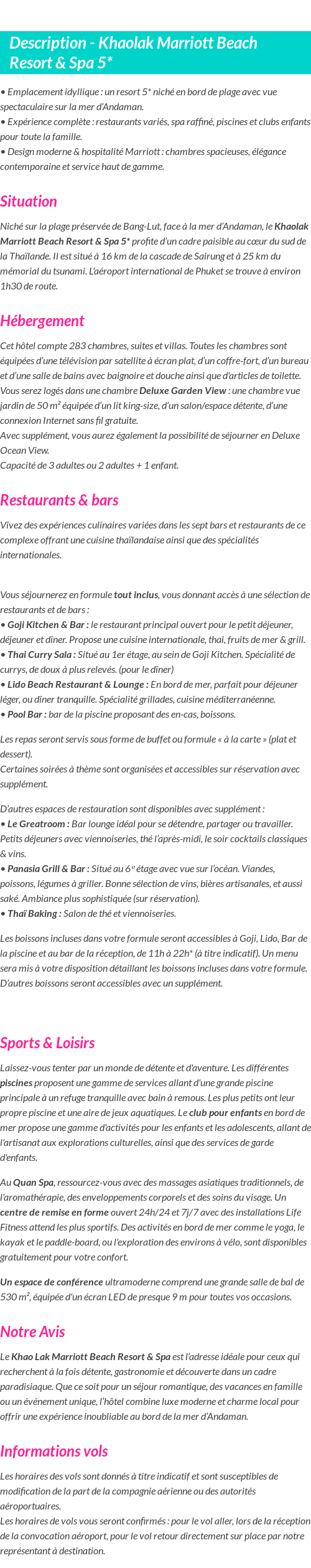 Détails du séjour