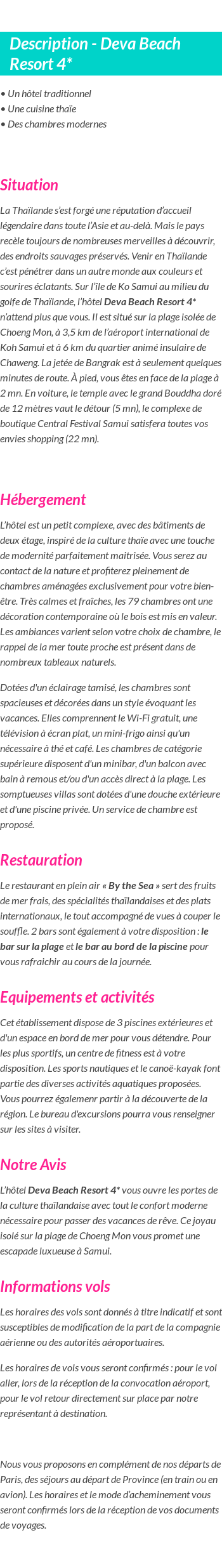 Détails du séjour