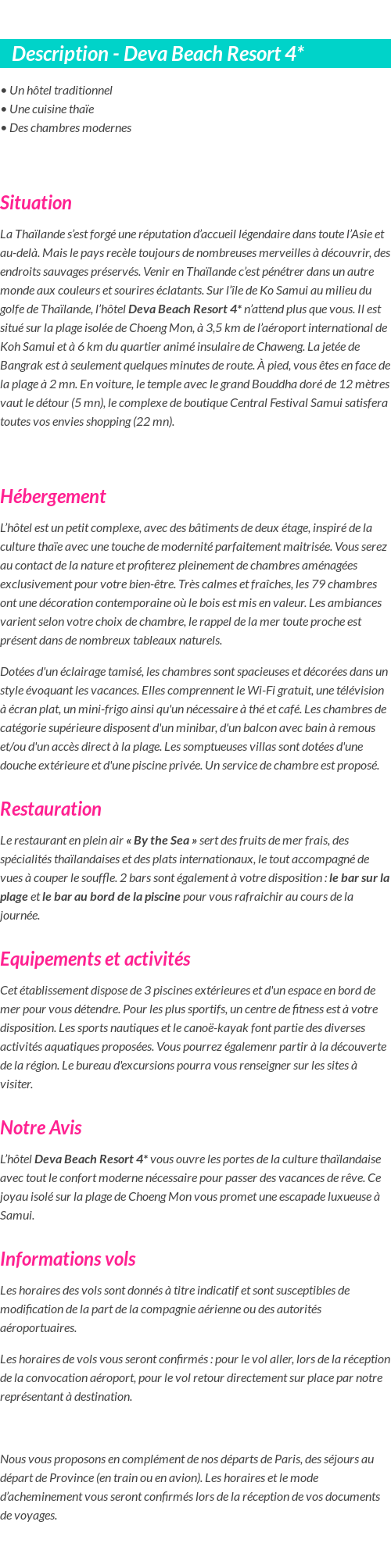 Détails du séjour
