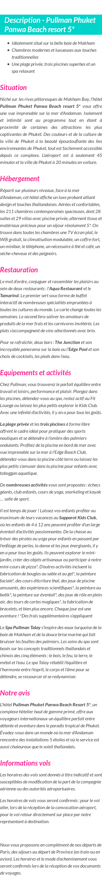 Détails du séjour