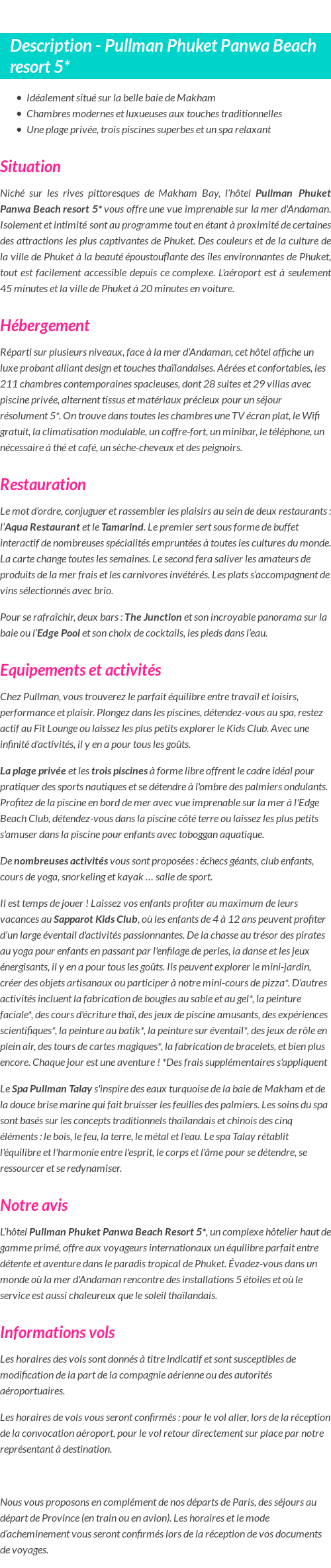 Détails du séjour