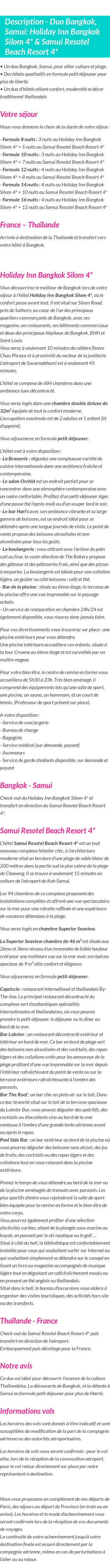 Détails du séjour