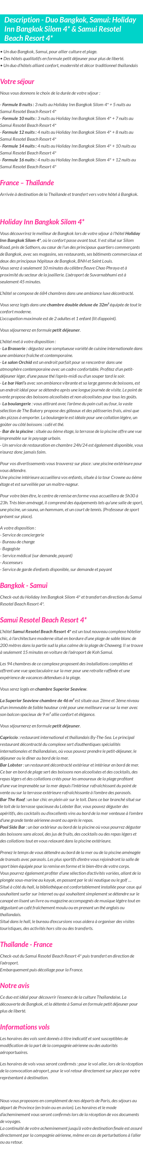 Détails du séjour