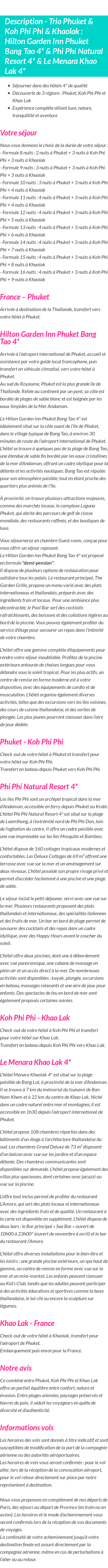 Détails du séjour