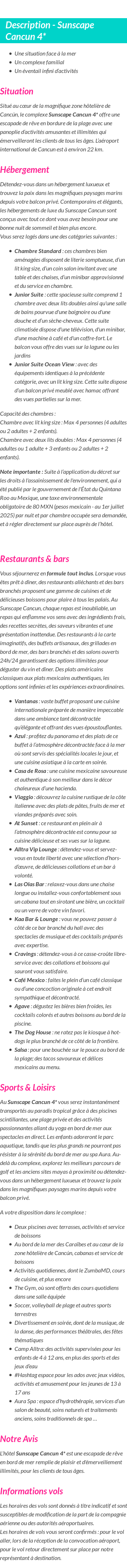 Détails du séjour