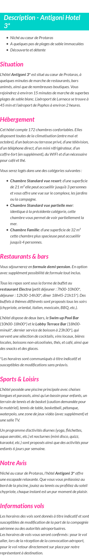 Détails du séjour