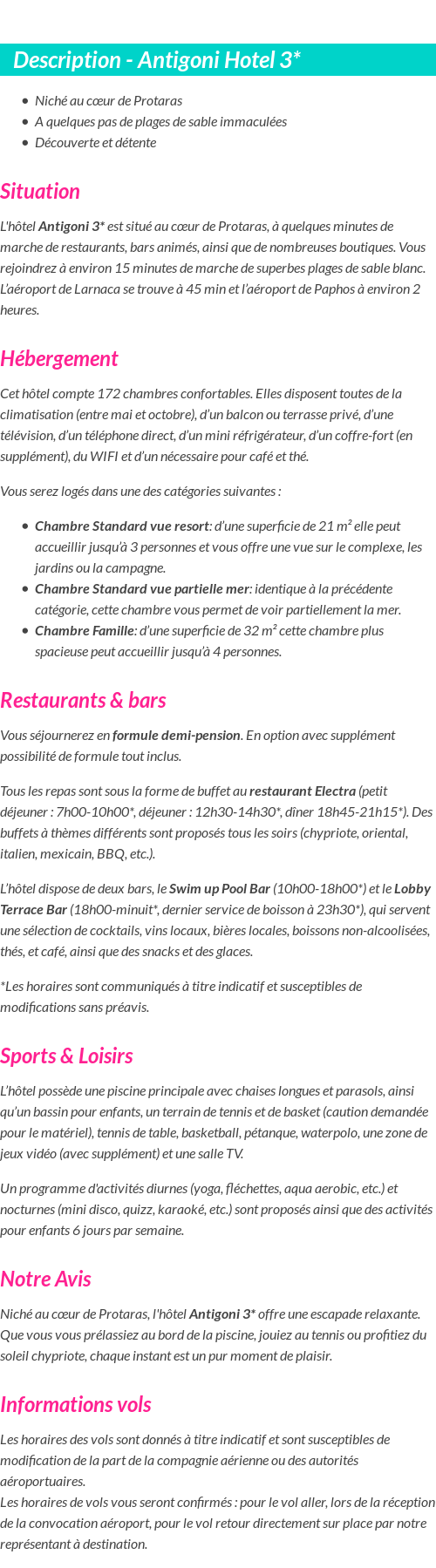 Détails du séjour