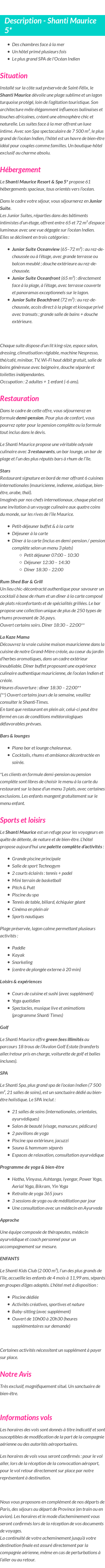 Détails du séjour