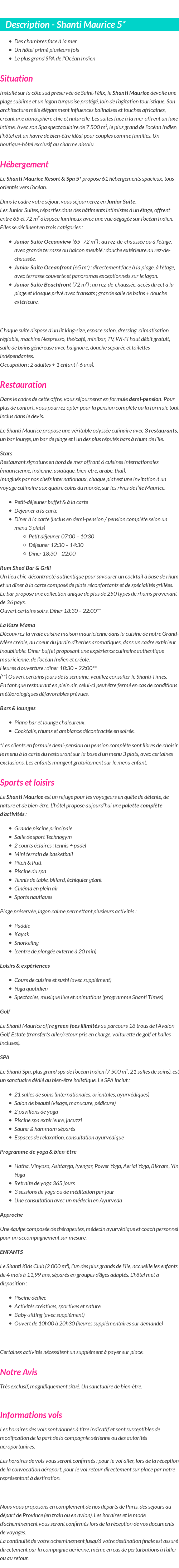Détails du séjour