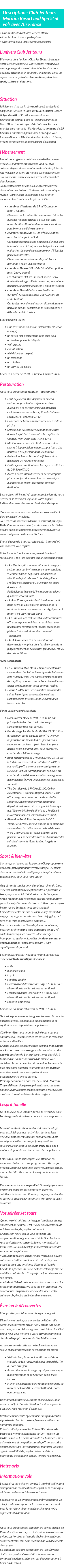 Détails du séjour