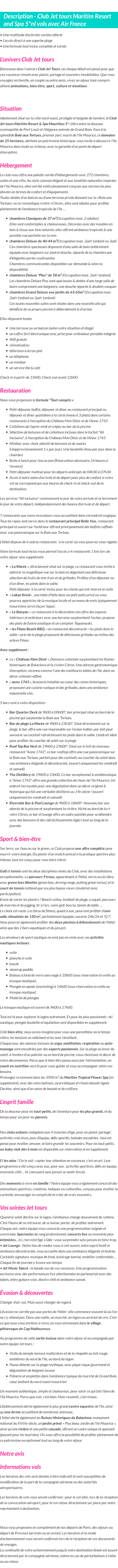 Détails du séjour