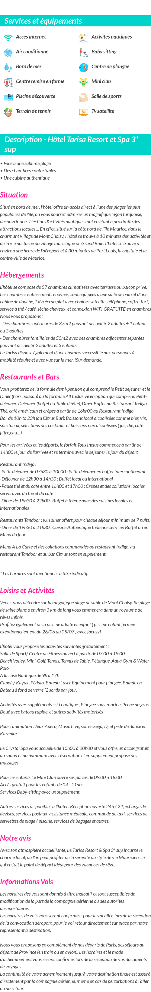 Détails du séjour