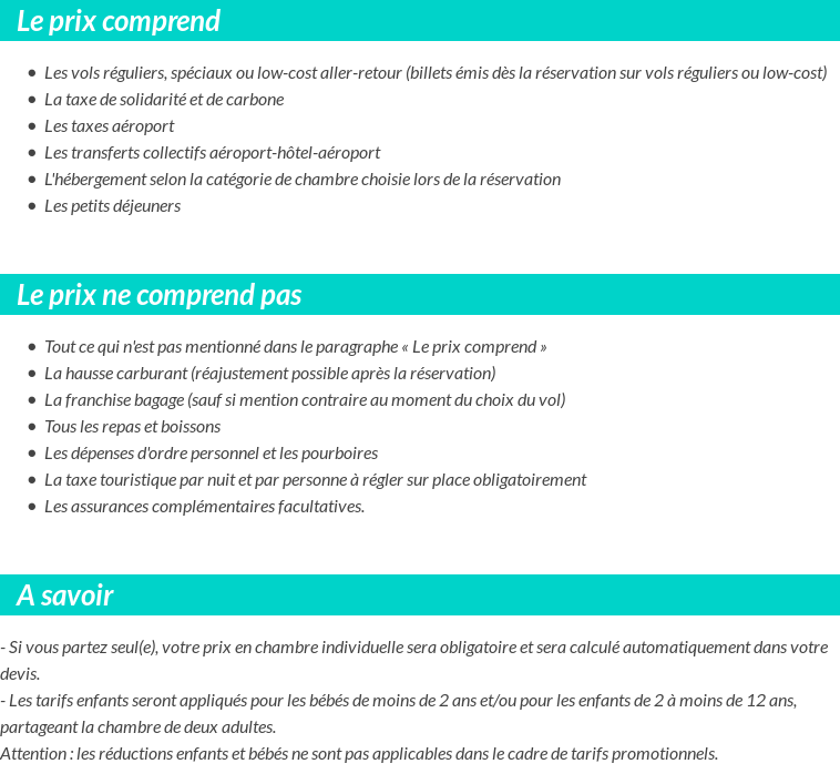 Conditions tarifaires