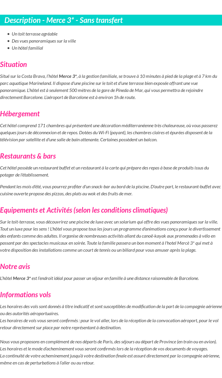 Détails du séjour